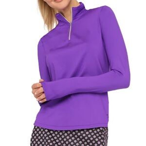 NWT Belyn‎ Key Mock Neck Long Sleeve Golf Top Purple Orchid Small Tennis Active